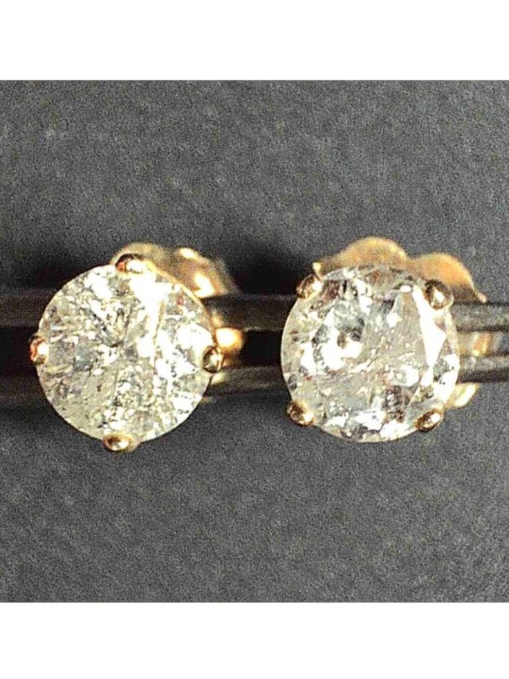 14Kt Yellow Gold Full Carat Genuine Round White Diamond Stud Earrings